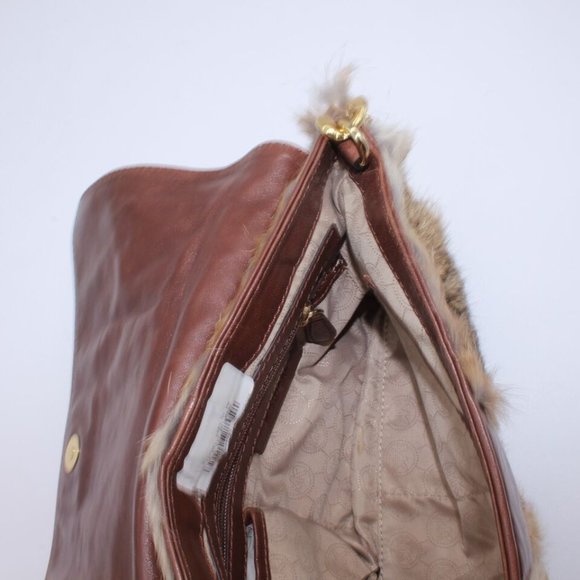 Michael Kors Shoulder Bag Purse Logo Satchel Brown Leather Rabbit Fur Messenger - Picture 11 of 12